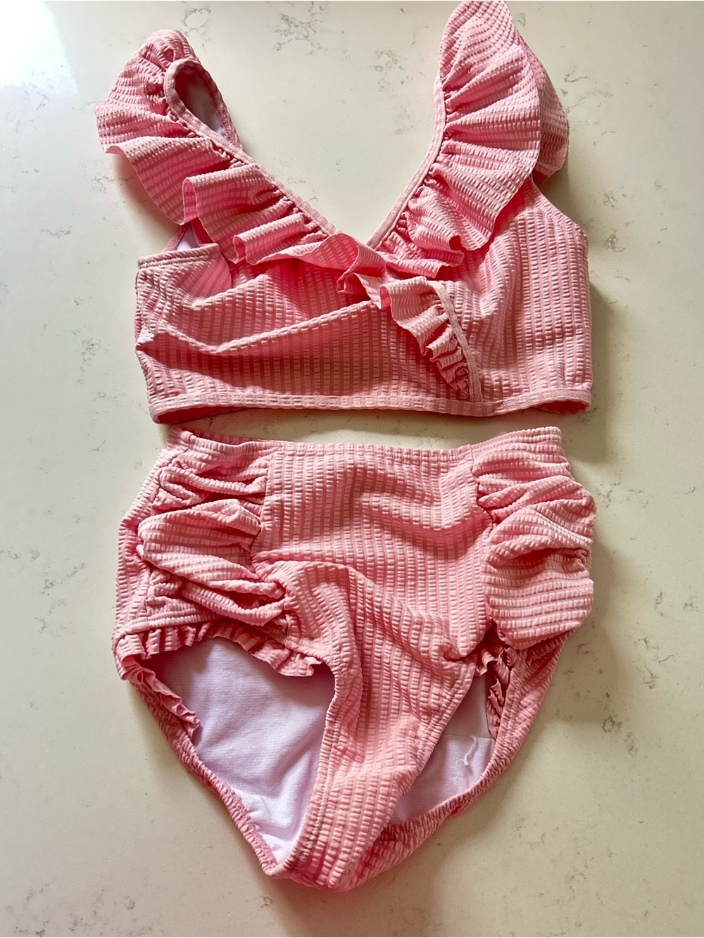 Ruffle Butts Light Pink Textured Swimsuit